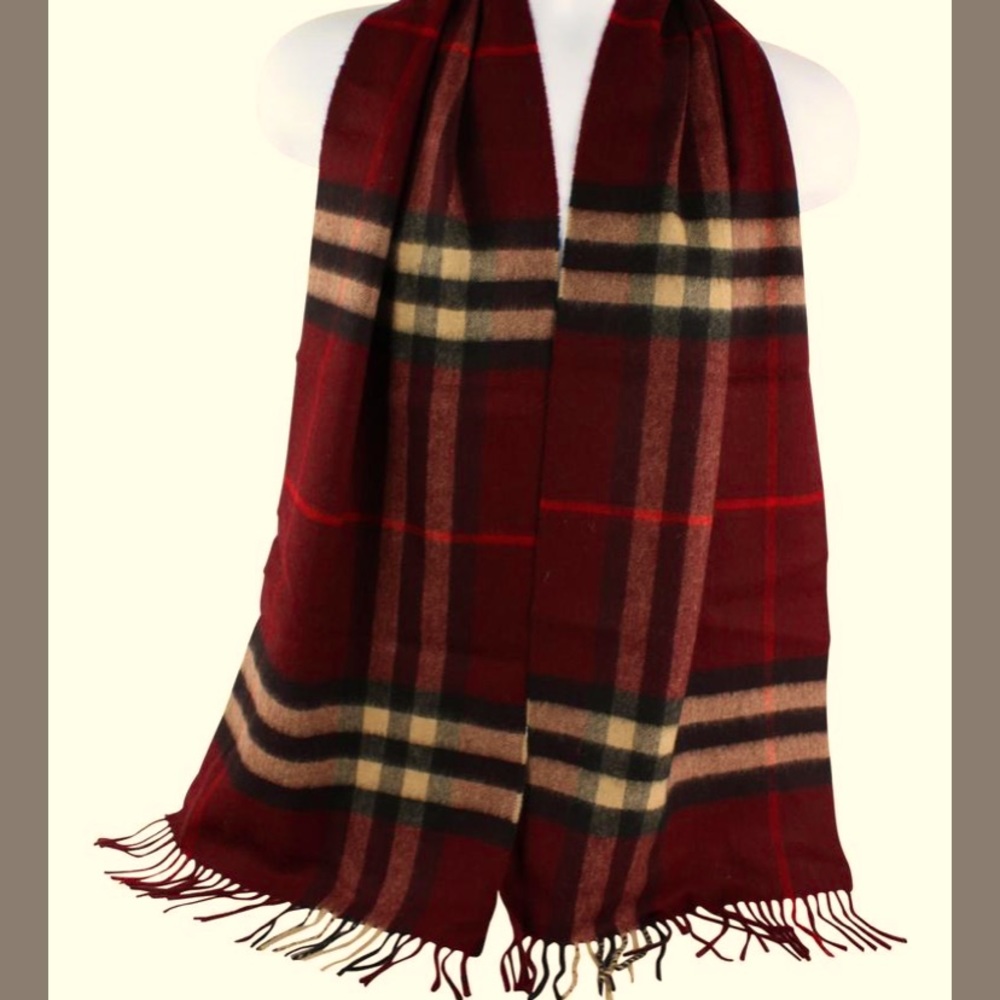 Burberry Red Burgundy Cashmere Scarf Stocking Stuffer